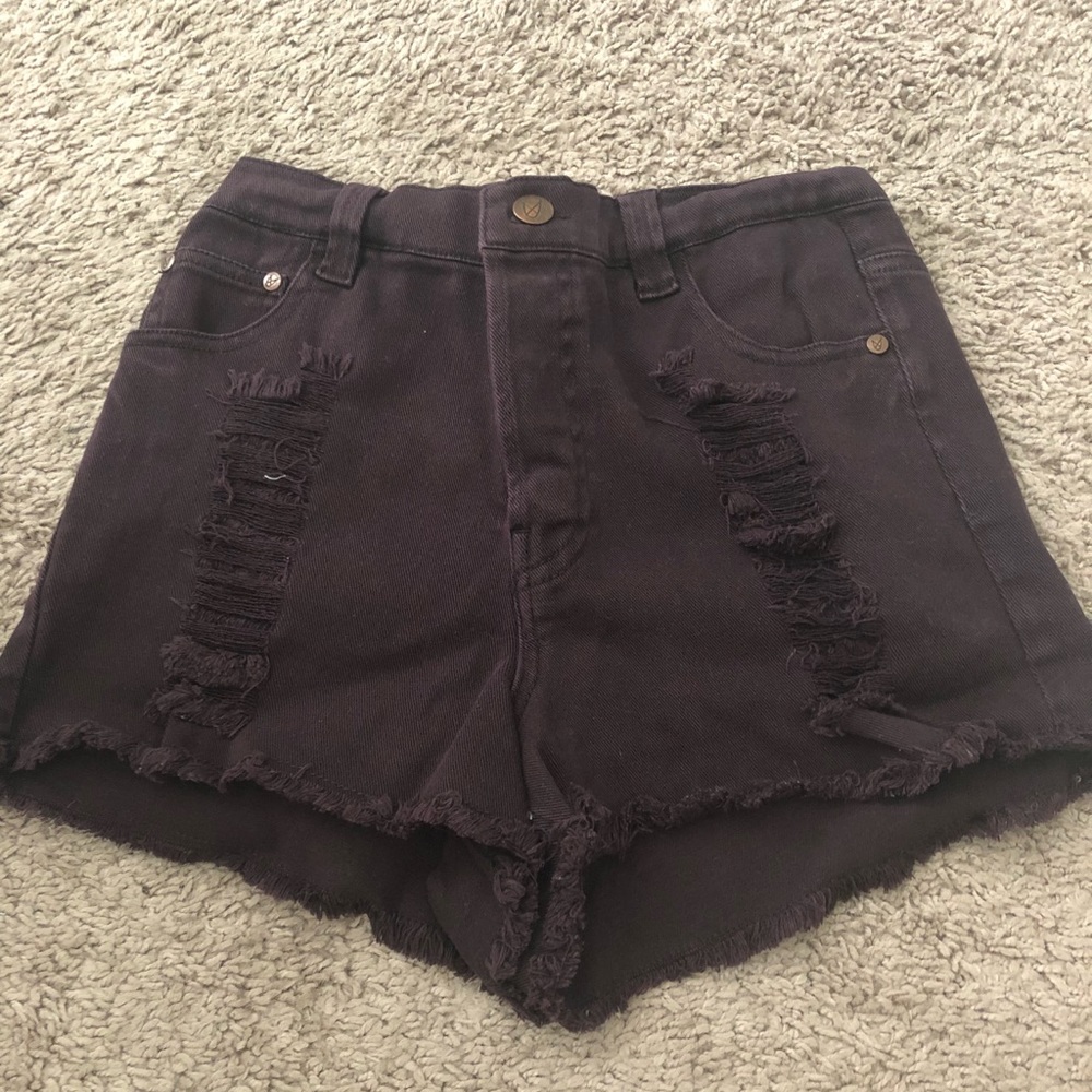 Minkpink burgundy mid/high waisted jean shorts